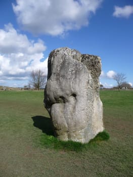 One of the many ancient standing stones in Avebury stone circle.
