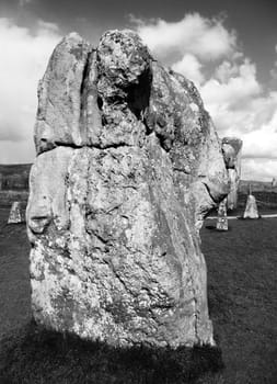 One of the many ancient standing stones in Avebury stone circle.

