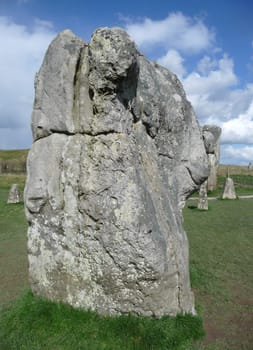 One of the many ancient standing stones in Avebury stone circle.
