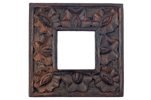Carved wood picture frame isolated on white background.