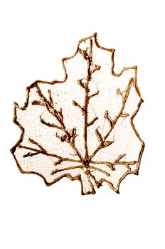 Christmas decorative golden leaf isolated on white background.