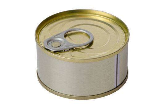 Tuna fish tin can isolated on white background.