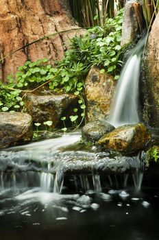 Japanese Zen Rock Garden Waterfalls in slow shutter.