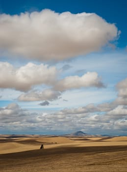 Rolling hills, Steptoe Butte and clouds, Whitman County, Washington, USA
