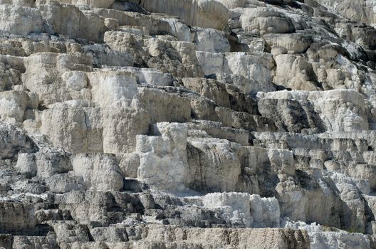 Travertine (limestone) terraces of Minerva Terrace during dormant period, Yellowstone National Park, Park County, Wyoming, USA