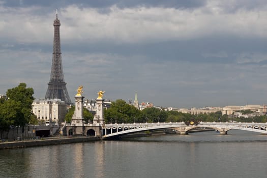 River Seine in Paris, France with the Eiffel Tower on the skyline