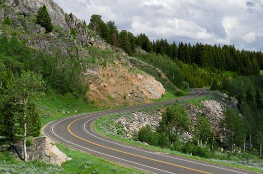 A bend in the Beartooth Highway, Shoshone National Forest, Park County, Wyoming, USA