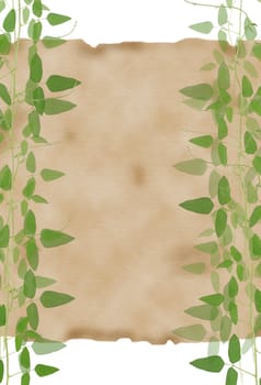 Lined paper framed by natural green leaves background