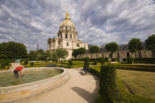 Historic Dome Church set in formal gardens at Les Invalides in Paris, France.