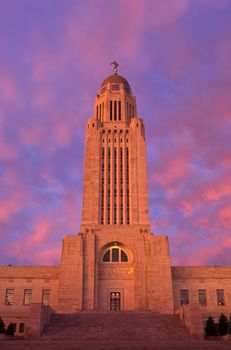 Nebraska State Capitol Building, sunrise, Lincoln, Lancaster County, Nebraska, USA