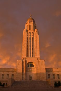 Nebraska State Capitol Building, sunrise, Lincoln, Lancaster County, Nebraska, USA