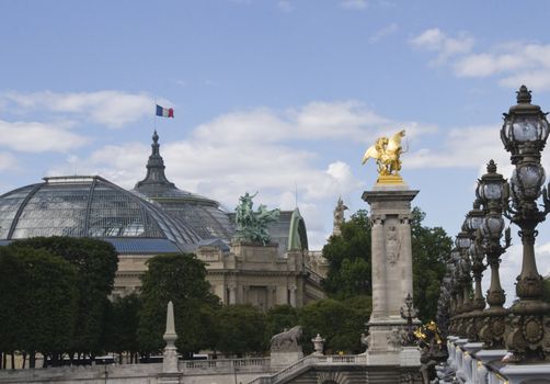 Historic bridge (Pont Alexandre III) over the River Seine in Paris, France.