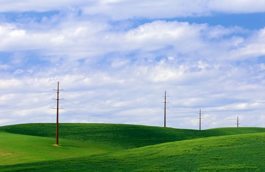 Powerlines, clouds and wheat, Whitman County, Washington, USA