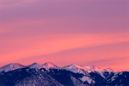 The La Sal Mountains and sunset skies, Grand County, Utah, USA