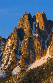 Silver Star Mountain (el. 8,875 ft. above sea level) at sunset, Okanogan National Forest, Okanogan County, Washington, USA