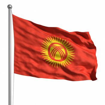 Flag of Kyrgyzstan. Rendered with fabric texture (visible at 100%). Clipping path included.