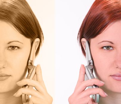 Abstract image of a young girl using mobile communication technology.Shot with Canon 70-200mm f/2.8L IS USM