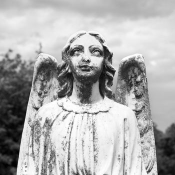 Guardian Angel statue in graveyard.