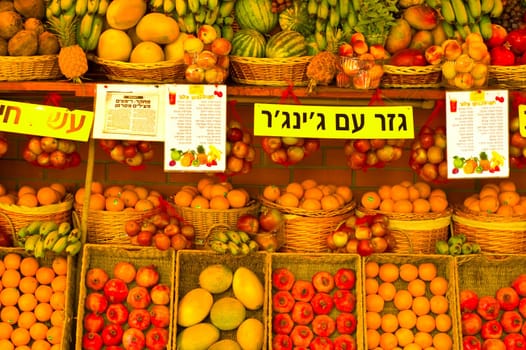 A Lot Of Delicious Fresh Fruits. Market In 
Tel-Aviv. Israel.