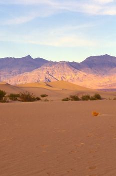 Stovepipe Wells Dunes, Tucki Mountain, and morning clouds, Death Valley National Park, California. After shooting early farther out in the dunes, I encountered this scene while starting my hike back to my car. When I first arrived here the sand was almost entirely in shadow, with only a few of the taller waves beginning to catch the sun. I composed a shot and waited as the sun light gradually began to come over a low ridge to the left, lighting up the sand - and as the band of clouds moved into position over Tucki Mountain, as if on