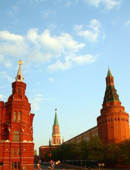 towers of kremlin on Red Square in Moscow, Russia