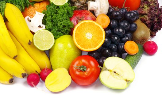 Fresh fruits and vegetables isolated on white