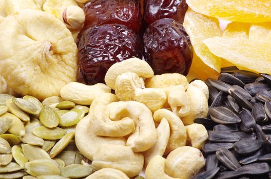 Background made of assorted dried fruits