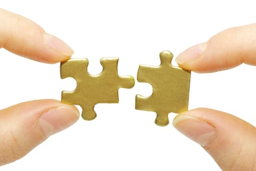  puzzle in hands isolated on white background