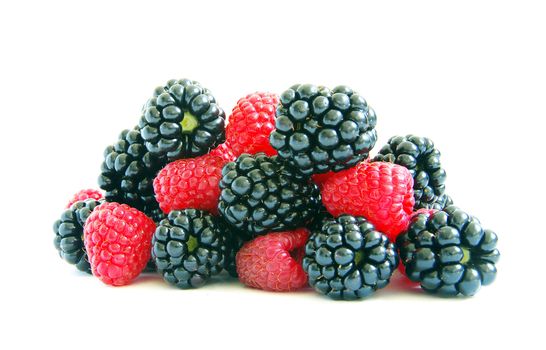 raspberry and blackberry on  white isolated background