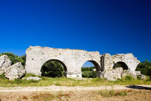 ruins of Roman aqueduct near Meunerie, Provence, France