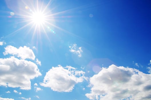 blue sky with clouds and sun