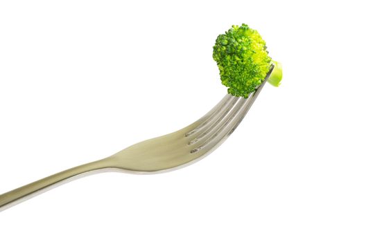 fork and broccoli on white