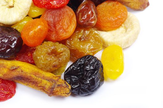 assorted dried fruits isolated on white