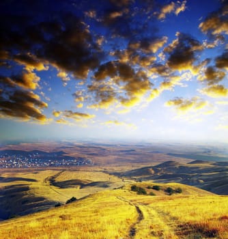 path on mountain meadow in nice day