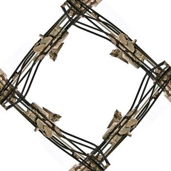 Rusty steel bars and demolished concrete. Industrial frame illustration.