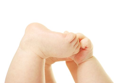 newborn baby feet and hands isolated on white
