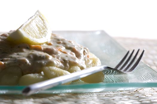 gnocchi with sauce of smoked salmon