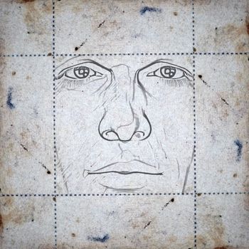 Sketch of a man's face on stained paper background. Digitally created illustration.
