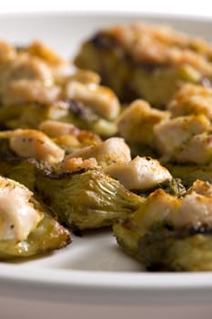 baked chicken meat with pesto on puff