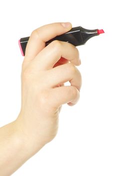 Hand with marker isolated on white background