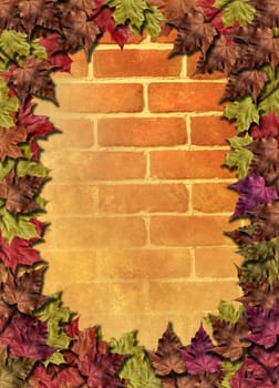 Red brick wall with woodbine