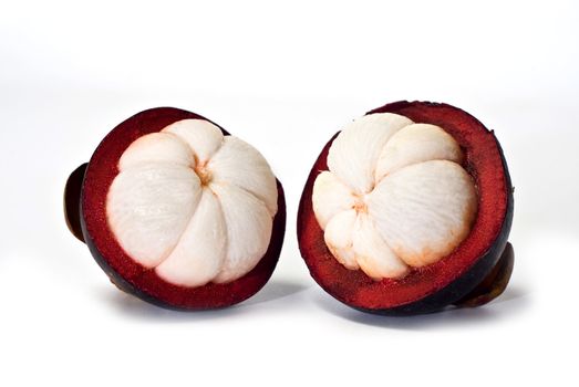 Peeled mangosteen on white background, Isolated