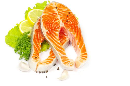 raw salmon and spices isolated