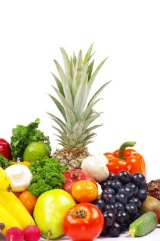 vegetables and fruits on white