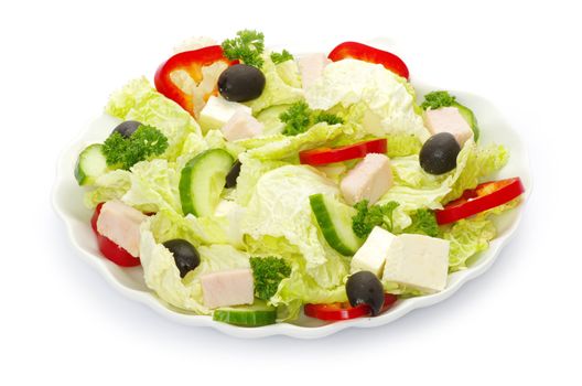 vegetable salad in plate on white
