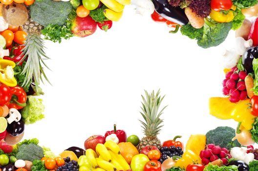 vegetables and fruits on white