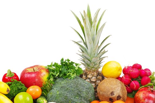 vegetables and fruits on white