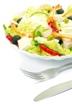 vegetable salad in plate on white