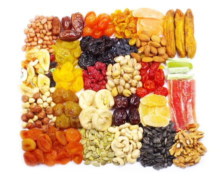 assorted dried fruits isolated on white