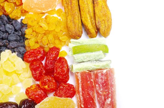 assorted dried fruits isolated on white